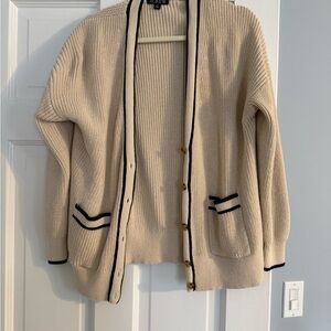 J. Crew Cream Cardigan with Black Trim